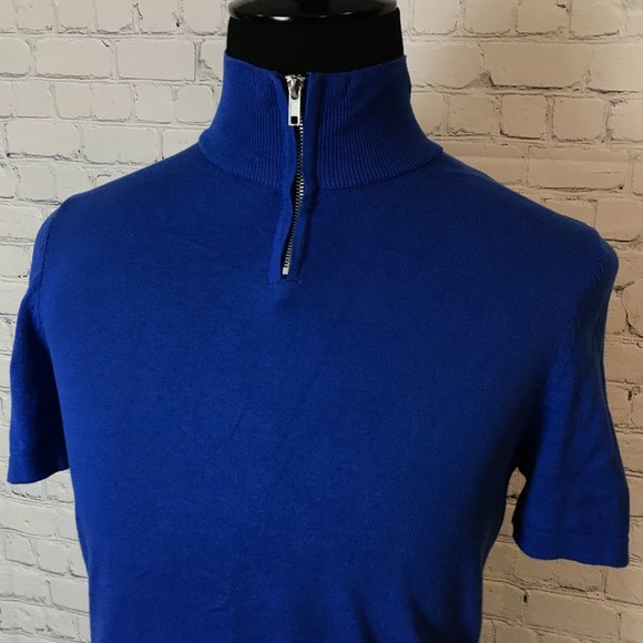 ASOS Royal Blue 1/4 Zip Knit Short Sleeve Sweater - Picture 4 of 6